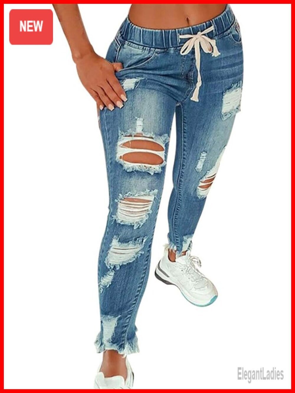 High Waist Skinny Stretch Ripped Jeans Destroyed Denim Pants Plus Size
